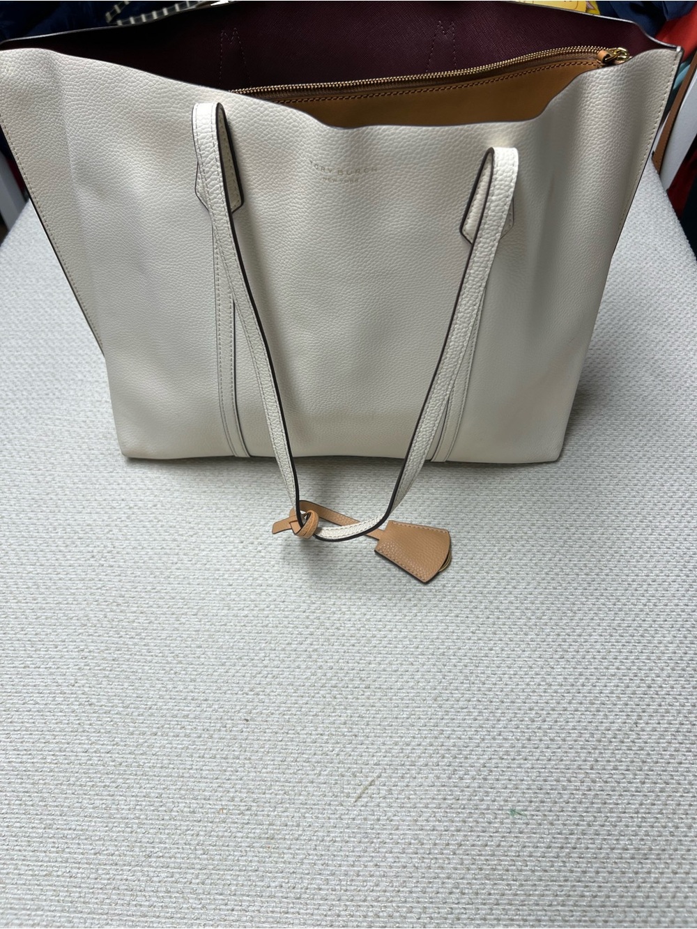 Tory Burch Perry triple compartment tote bag in new ivory